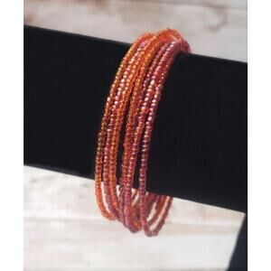 Vintage Bracelet - 8" Red/Orange Beaded Multi Layer Bracelet